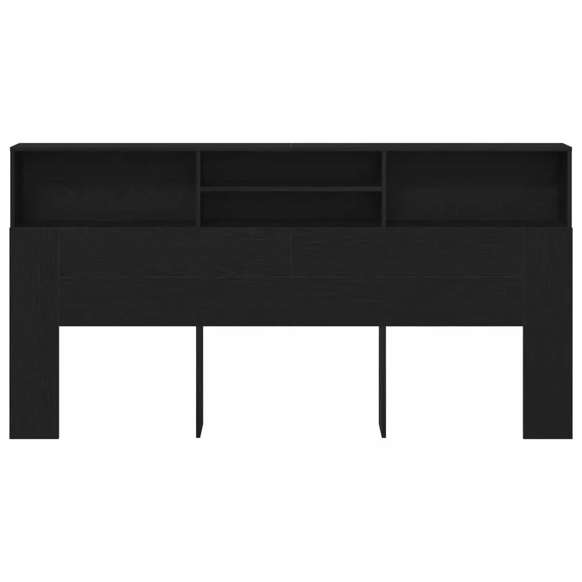 Black Oak Wall-Mounted Headboard Cabinet with Shelves