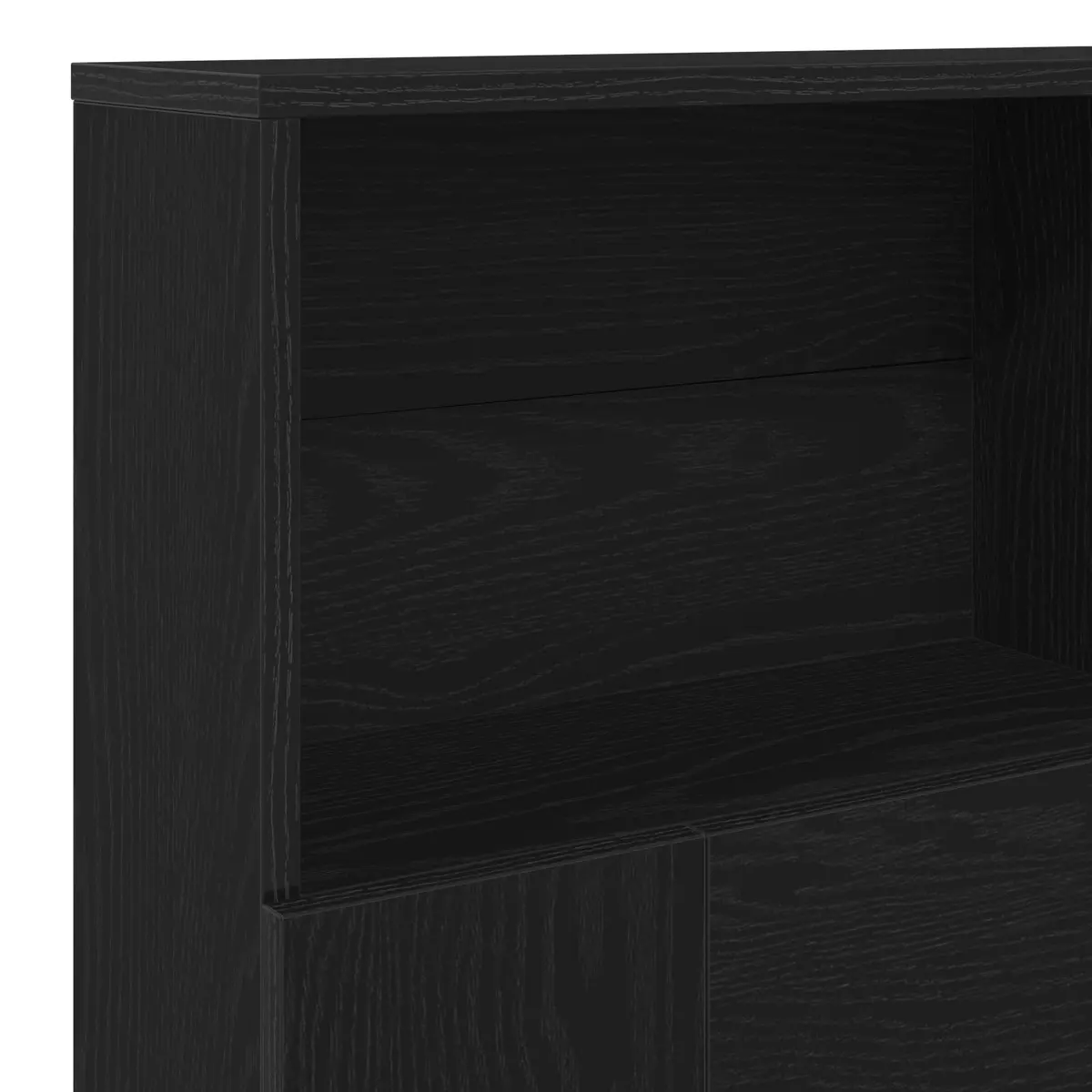 Black Oak Wall-Mounted Headboard Cabinet with Shelves