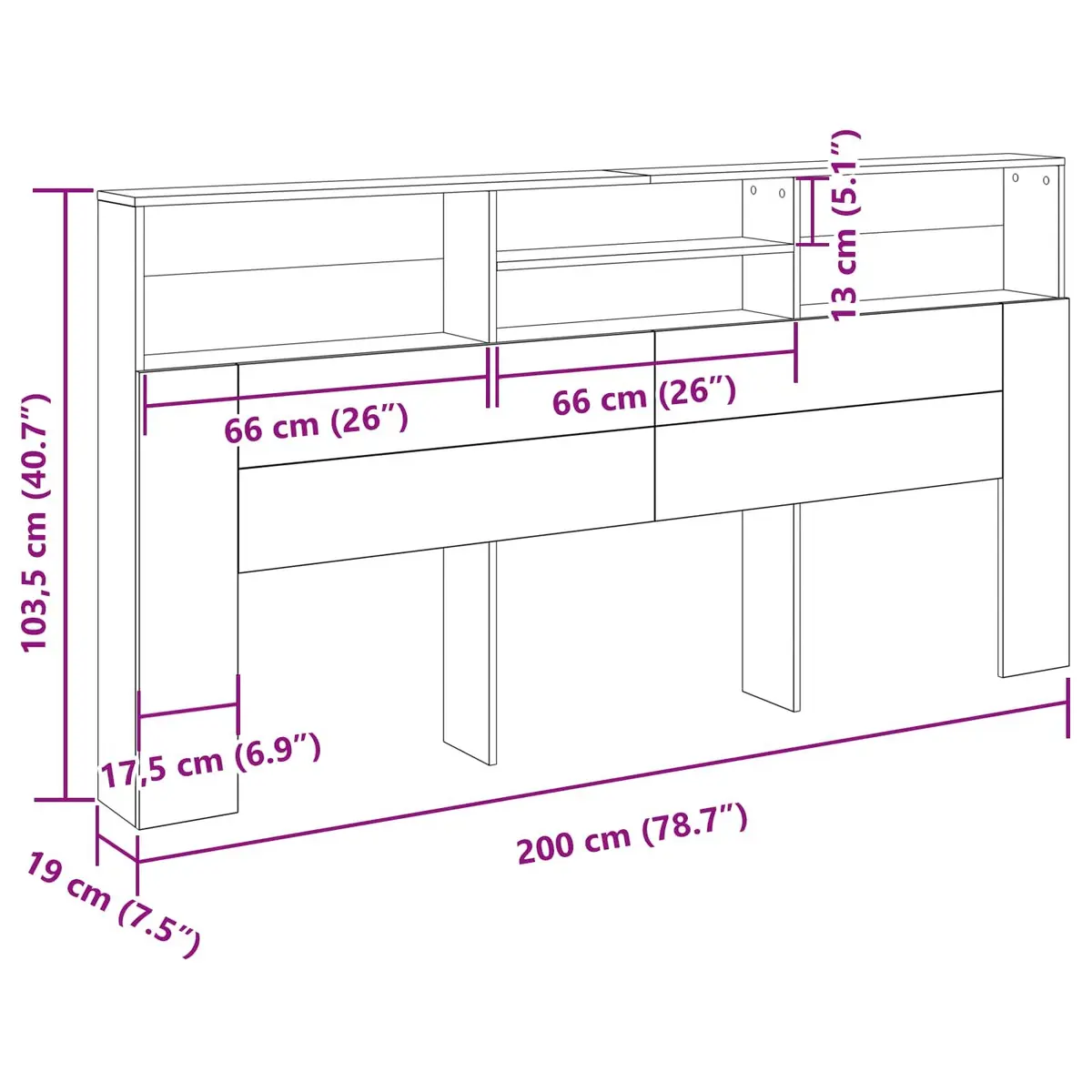 Black Oak Wall-Mounted Headboard Cabinet with Shelves
