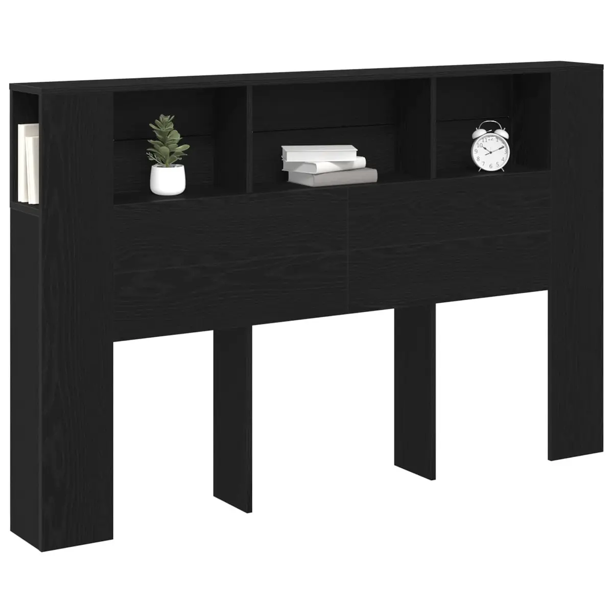 Wall-Mounted Black Headboard Cabinet with Integrated Shelf