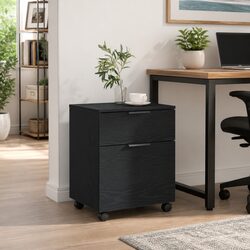 Black Oak Rolling File Cabinet 45x38x54cm for Office