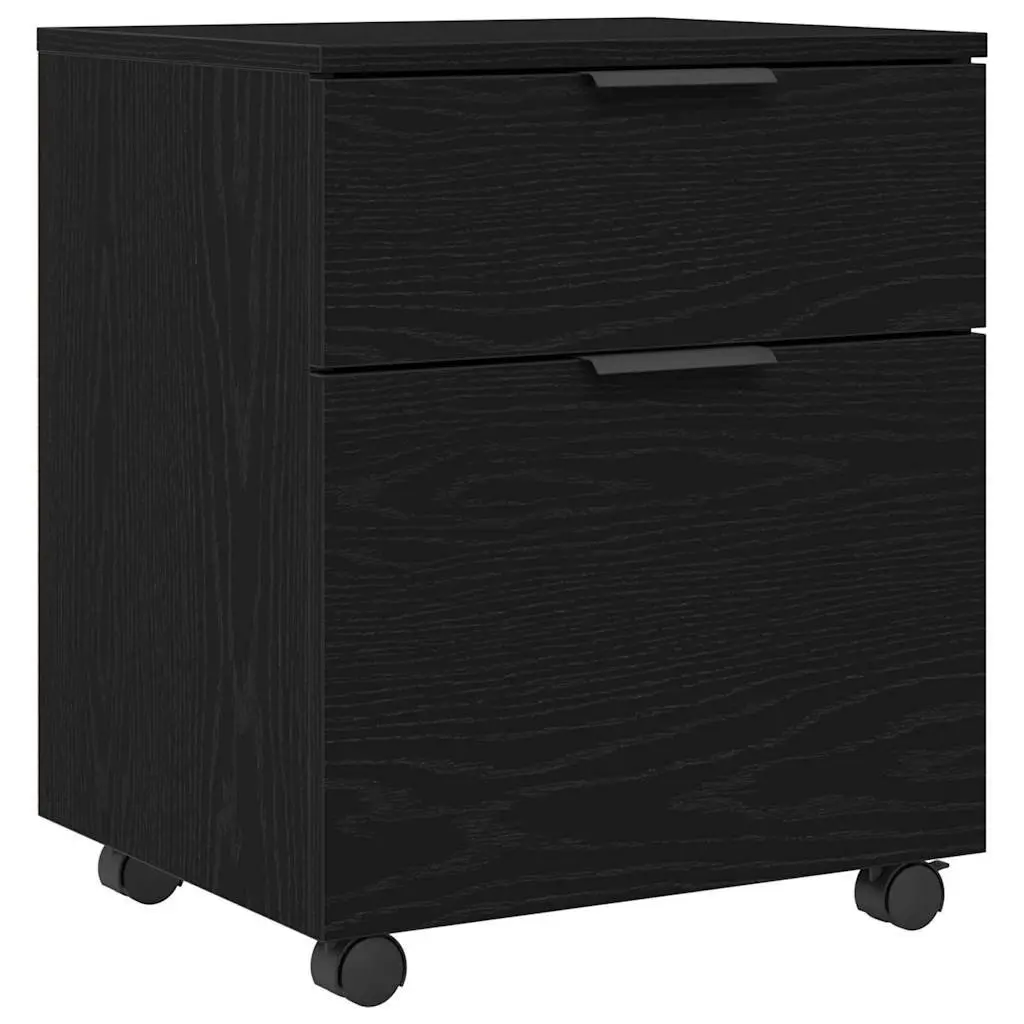 Black Oak Rolling File Cabinet 45x38x54cm for Office