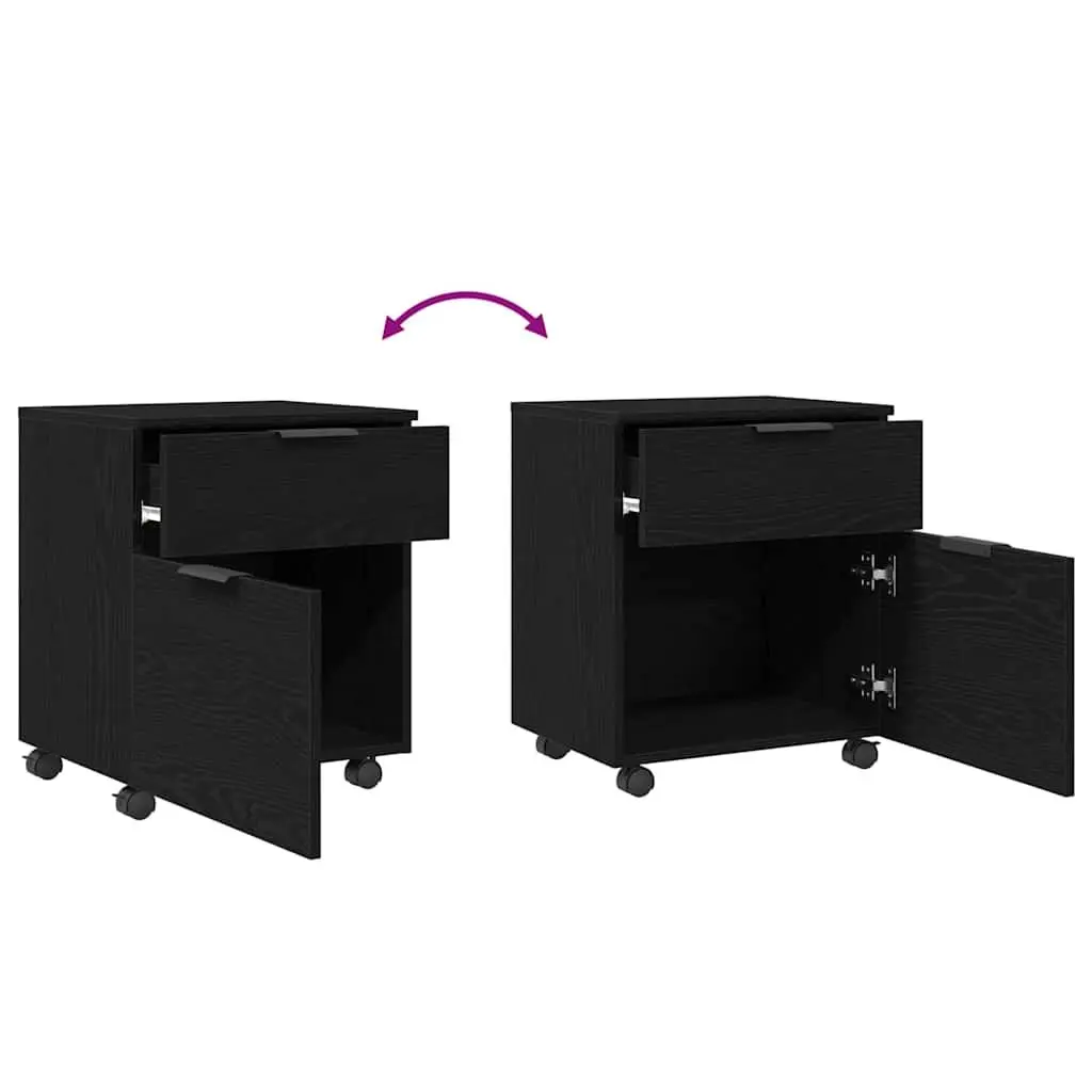 Black Oak Rolling File Cabinet 45x38x54cm for Office