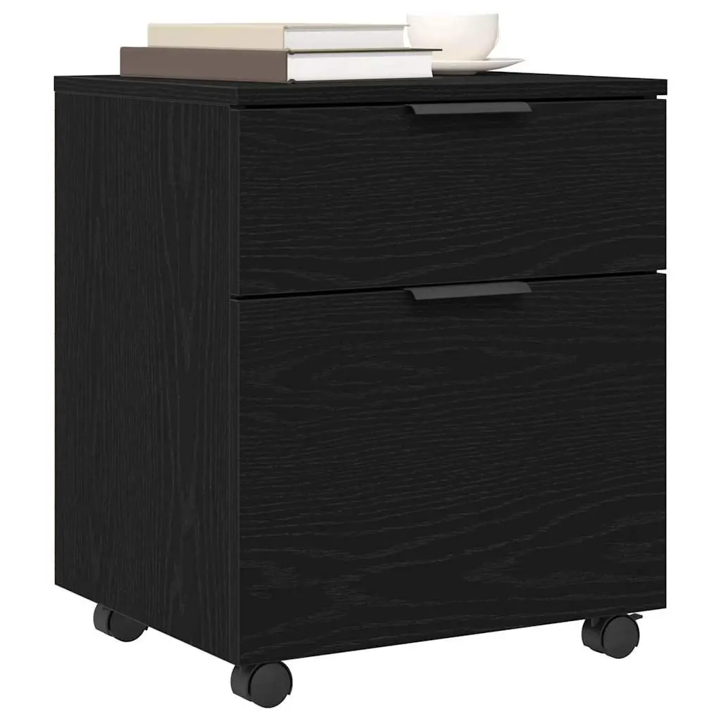Black Oak Rolling File Cabinet 45x38x54cm for Office
