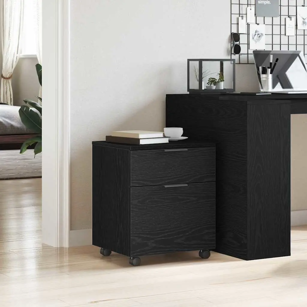 Black Oak Rolling File Cabinet 45x38x54cm for Office