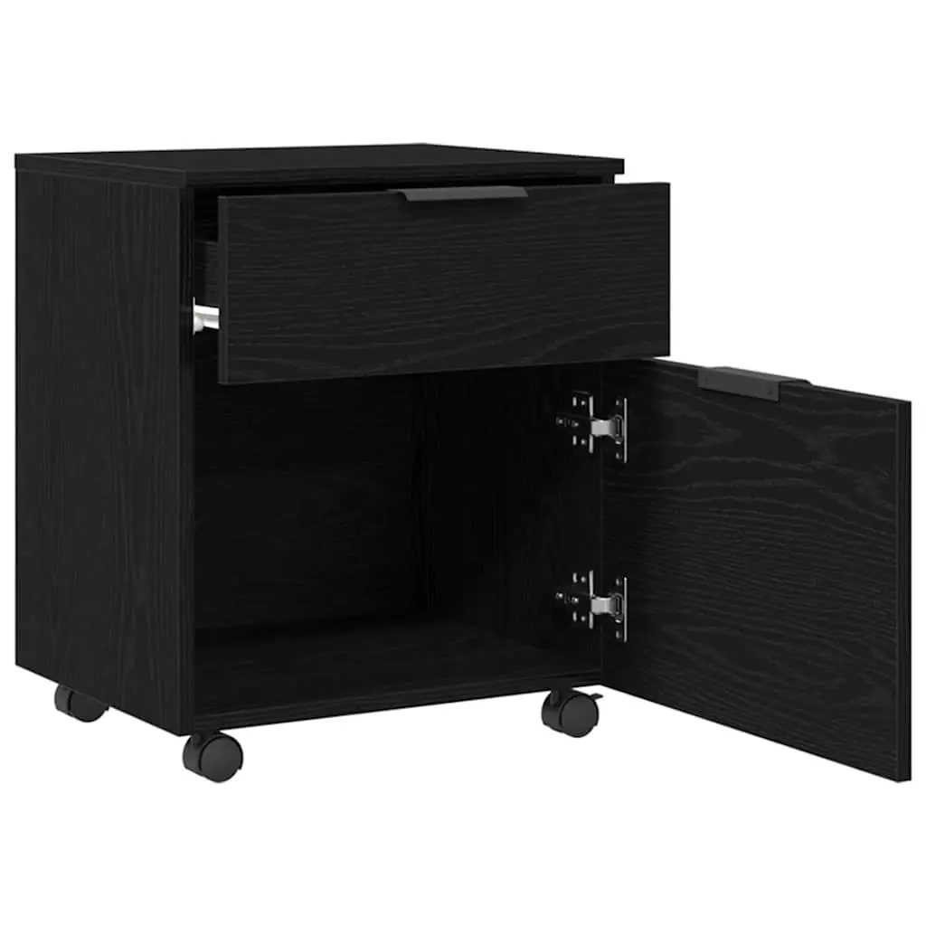 Black Oak Rolling File Cabinet 45x38x54cm for Office