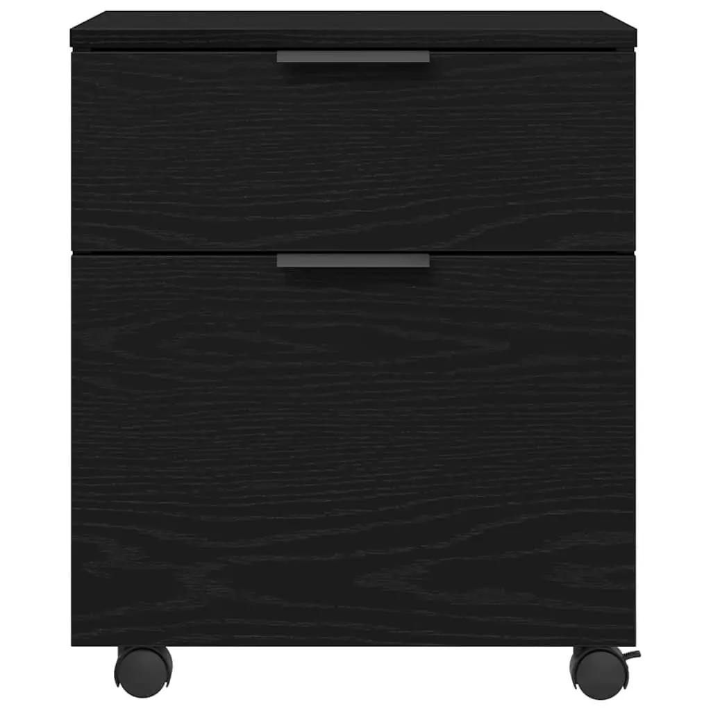 Black Oak Rolling File Cabinet 45x38x54cm for Office