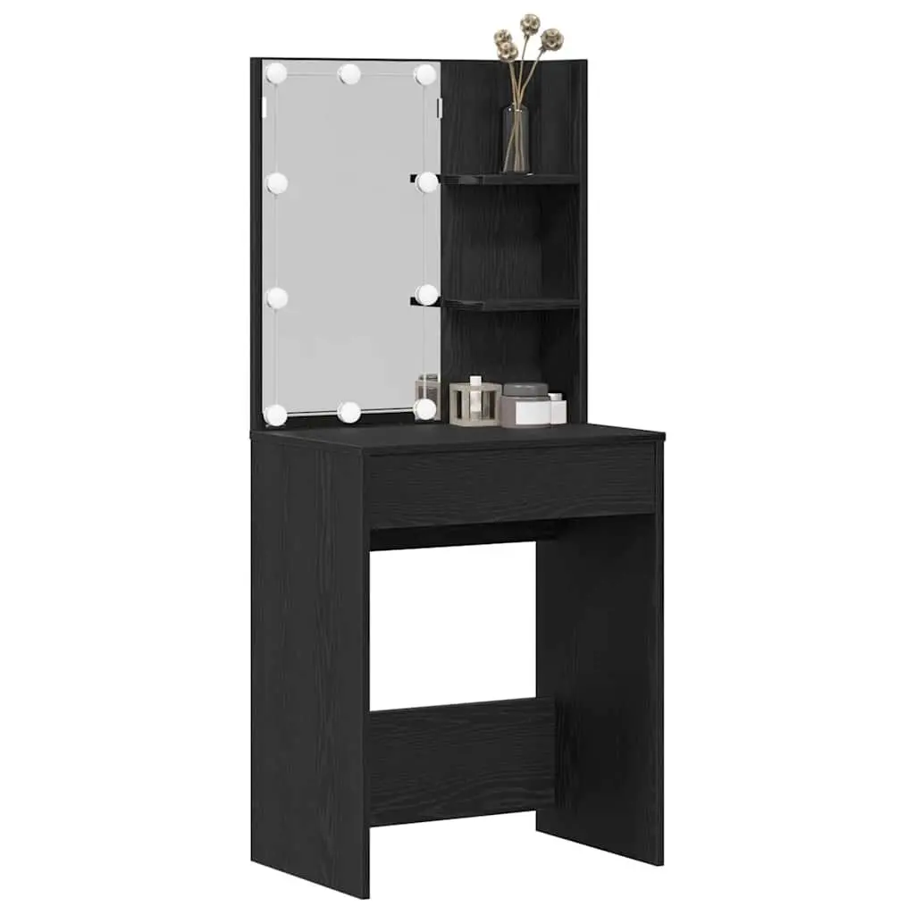 Black Dressing Table with LED Lights and Mirror