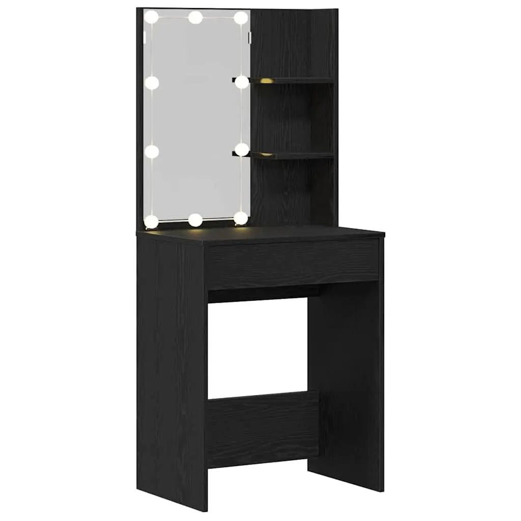 Black Dressing Table with LED Lights and Mirror