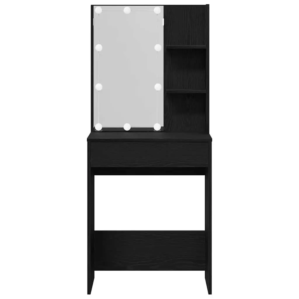 Black Dressing Table with LED Lights and Mirror