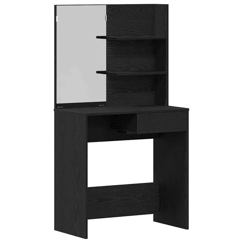 Black Oak Dressing Table with Acrylic Mirror and Drawers