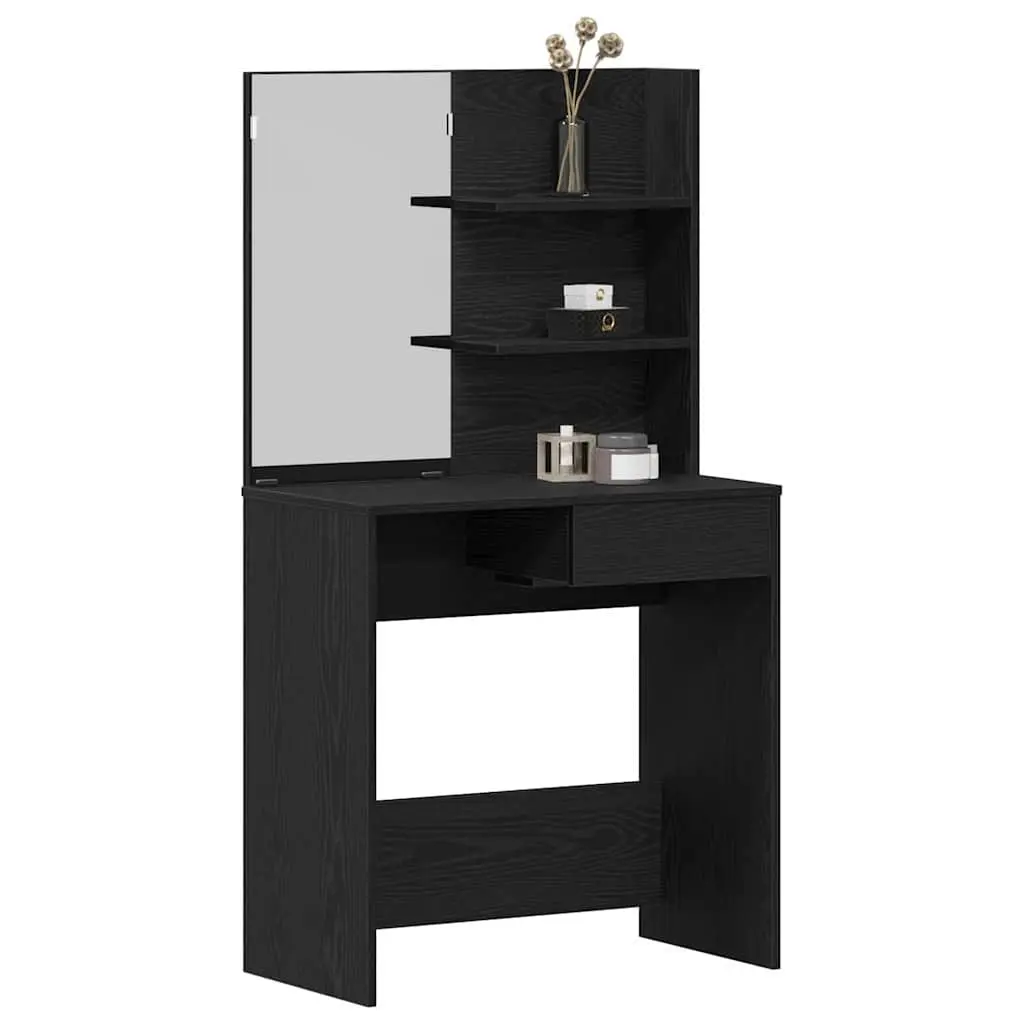 Black Oak Dressing Table with Acrylic Mirror and Drawers
