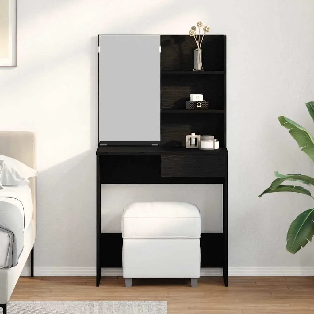Black Oak Dressing Table with Acrylic Mirror and Drawers