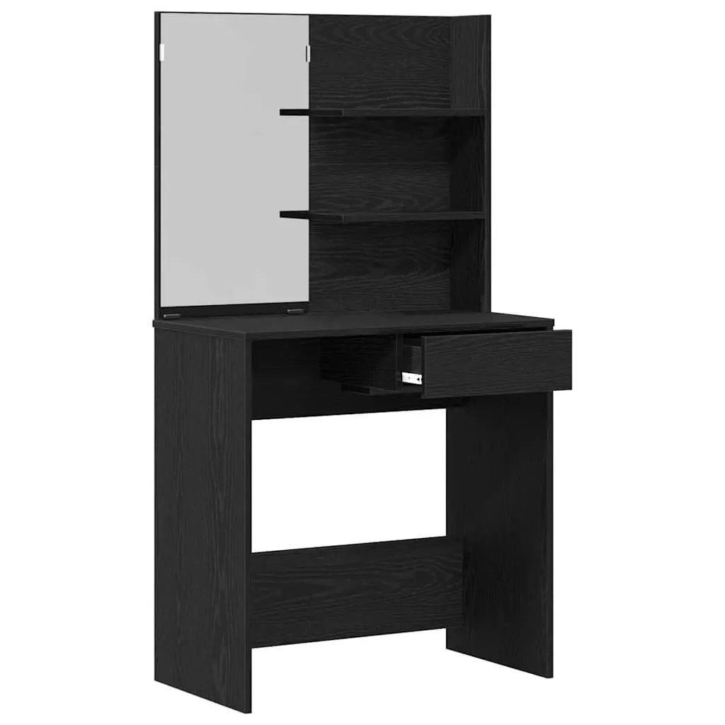 Black Oak Dressing Table with Acrylic Mirror and Drawers