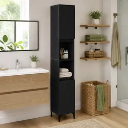 30x30x190cm Black Oak Bathroom Storage Cabinet