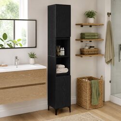 30x30x190cm Black Oak Bathroom Storage Cabinet