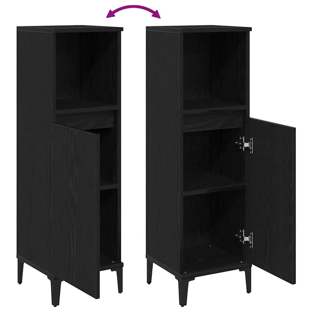 Bathroom Cabinet Engineered Wood Wall-Mounted Black 30 x 30 x 100 cm