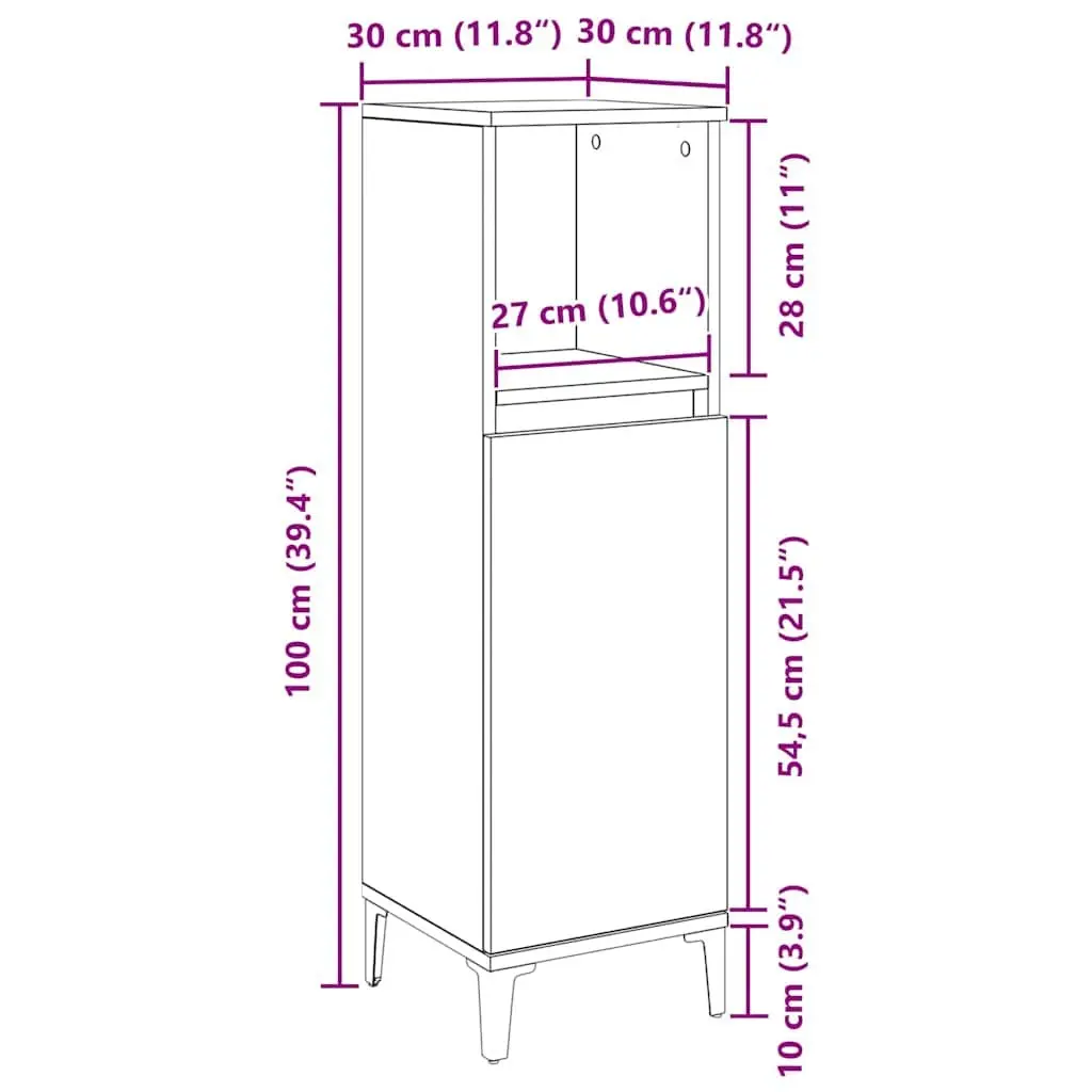 Bathroom Cabinet Engineered Wood Wall-Mounted Black 30 x 30 x 100 cm