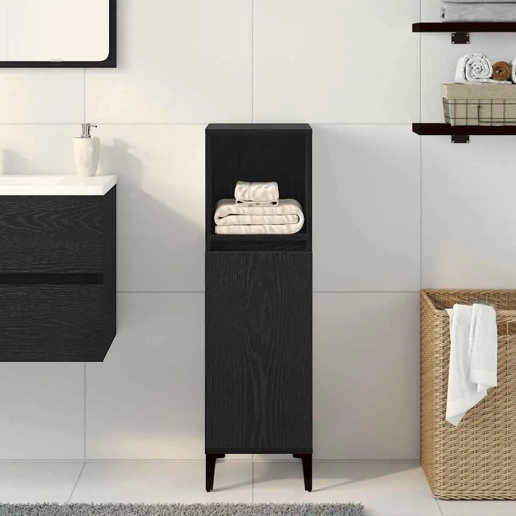 Bathroom Cabinet Engineered Wood Wall-Mounted Black 30 x 30 x 100 cm