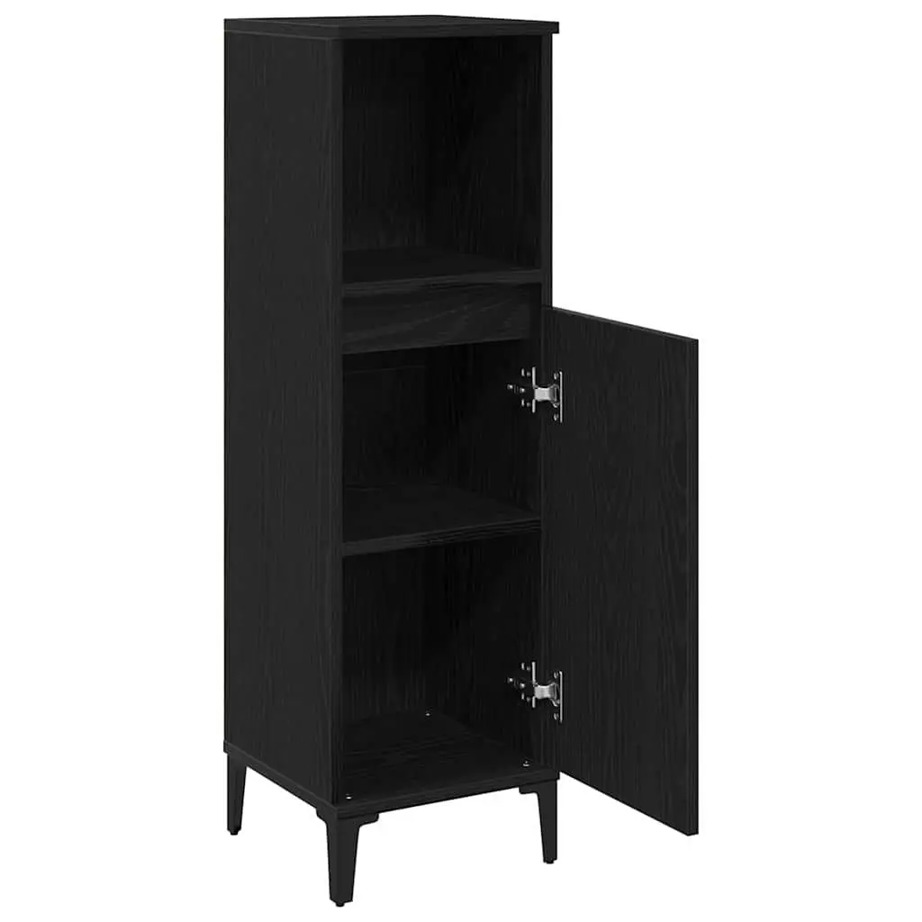 Bathroom Cabinet Engineered Wood Wall-Mounted Black 30 x 30 x 100 cm