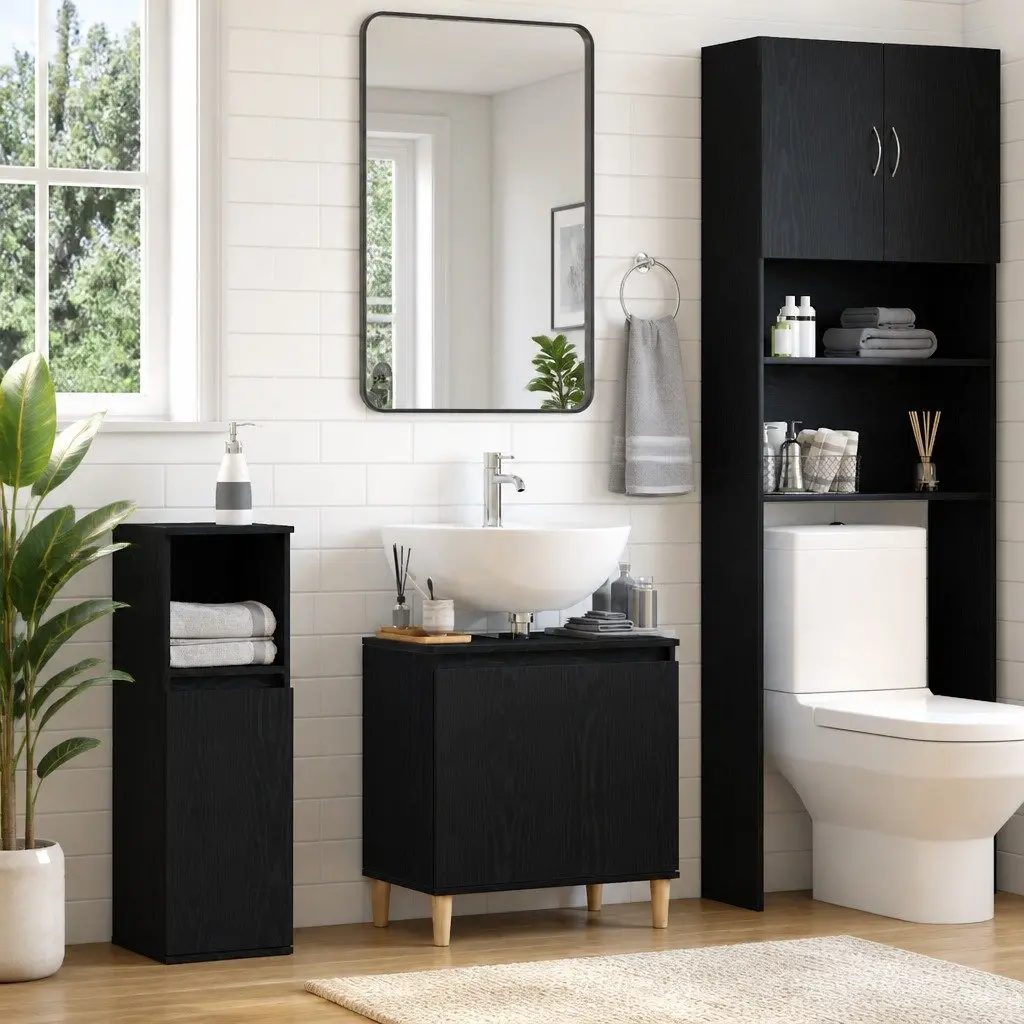 Black Oak Wall-Mounted Bathroom Vanity with Storage