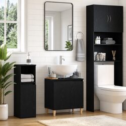 Black Oak Wall-Mounted Bathroom Vanity with Storage