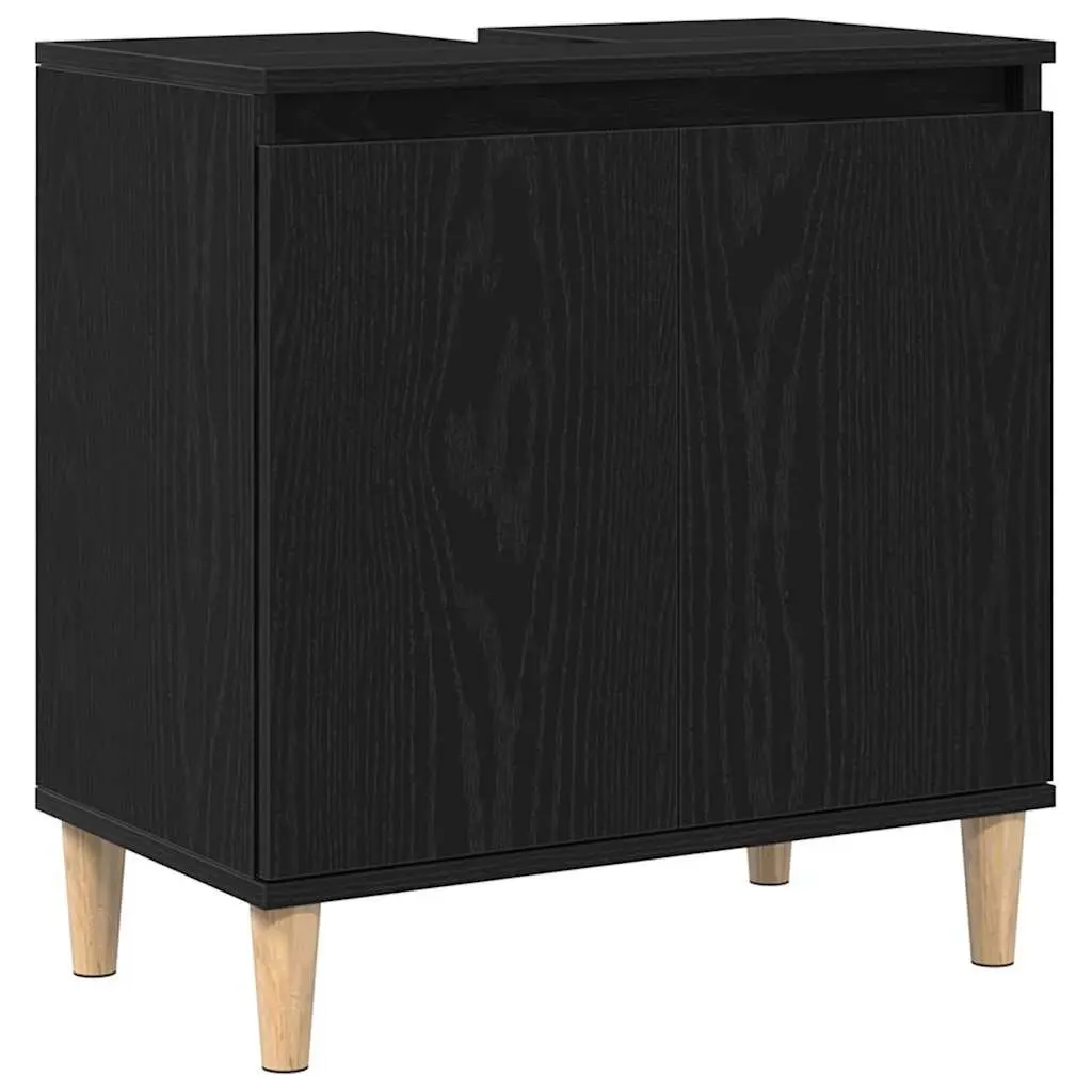 Black Oak Wall-Mounted Bathroom Vanity with Storage