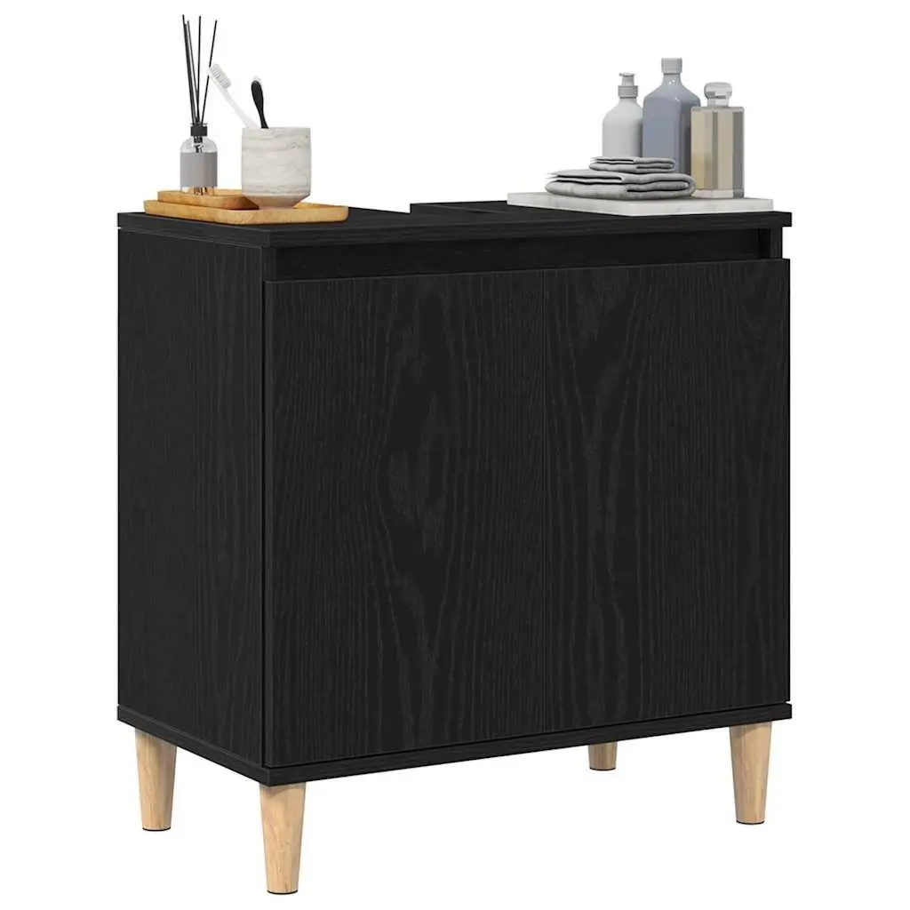 Black Oak Wall-Mounted Bathroom Vanity with Storage