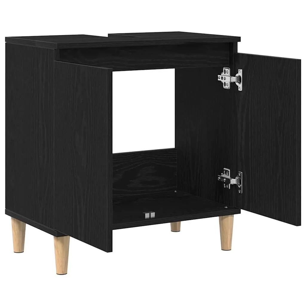 Black Oak Wall-Mounted Bathroom Vanity with Storage