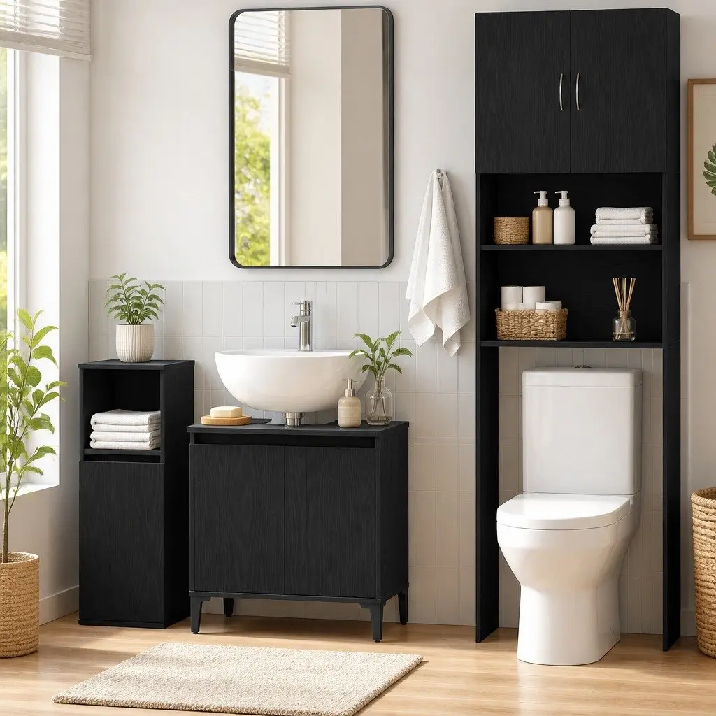 Wall-Mounted Bathroom Sink Cabinet in Black Oak