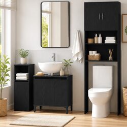 Stylish Wall-Mounted Bathroom Sink Cabinet in Black Oak