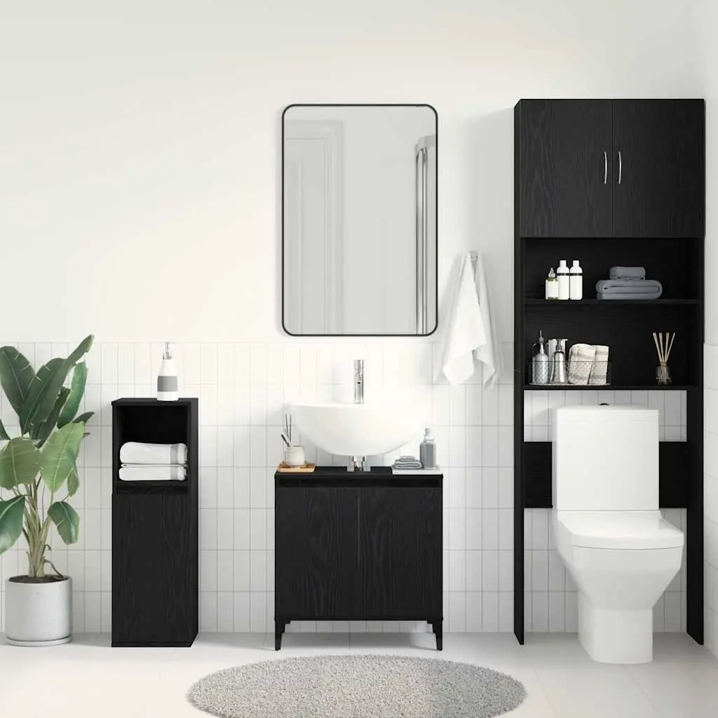 Wall-Mounted Bathroom Sink Cabinet in Black Oak
