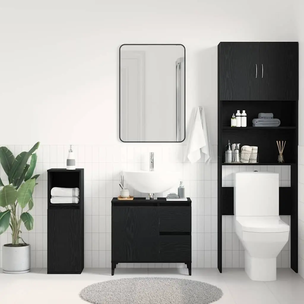 Wall-Mounted Bathroom Vanity Cabinet in Black Oak