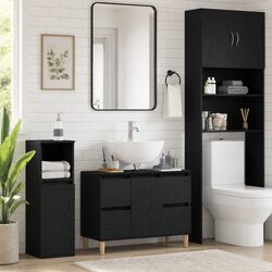 Modern Black Oak Wall-Mounted Bathroom Vanity Sink Unit