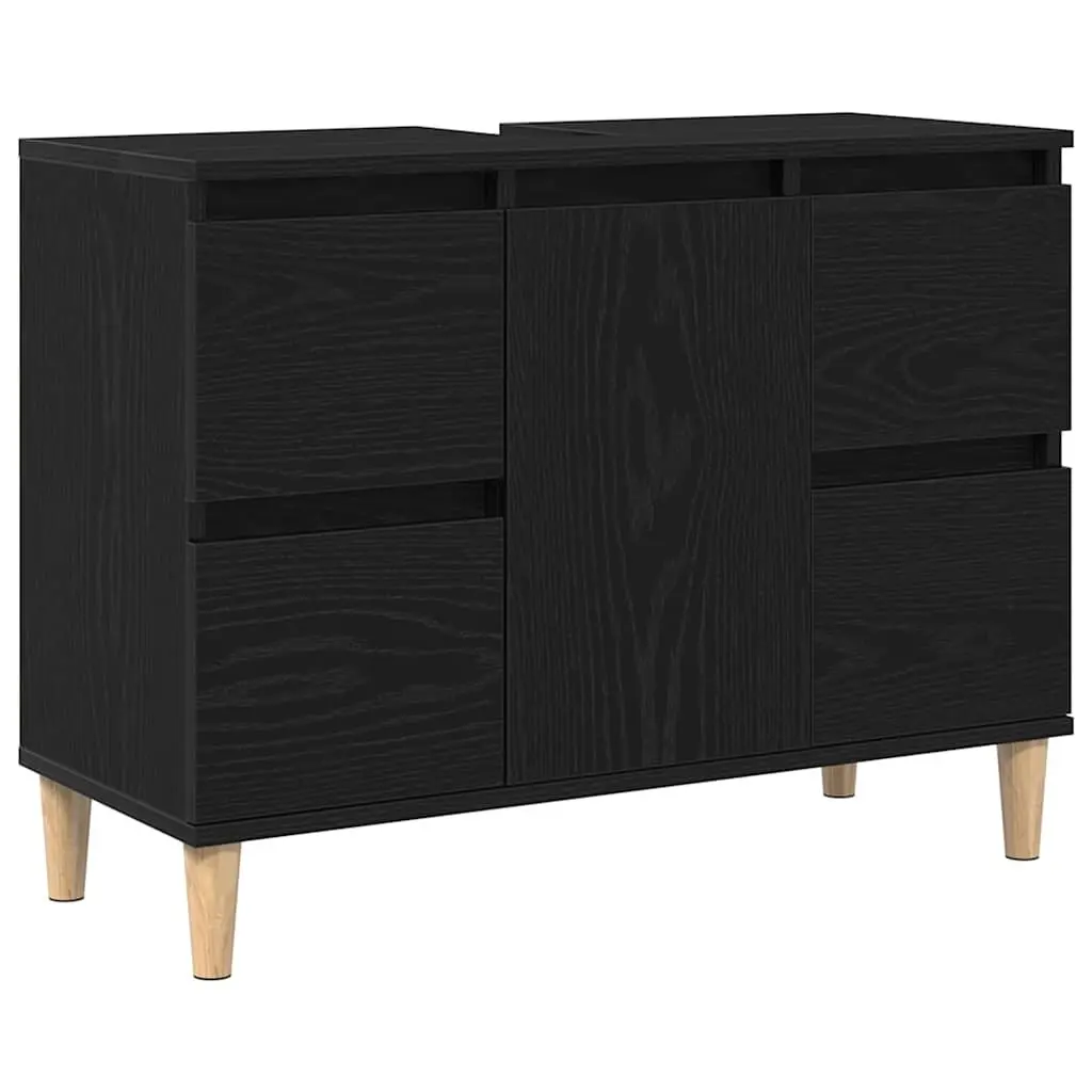 Black Oak Wall-Mounted Bathroom Vanity Sink Unit