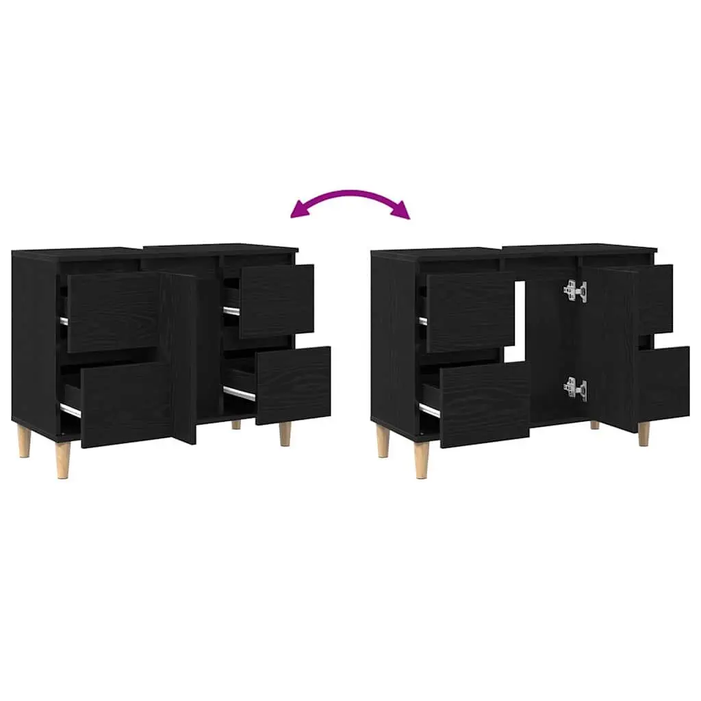 Black Oak Wall-Mounted Bathroom Vanity Sink Unit