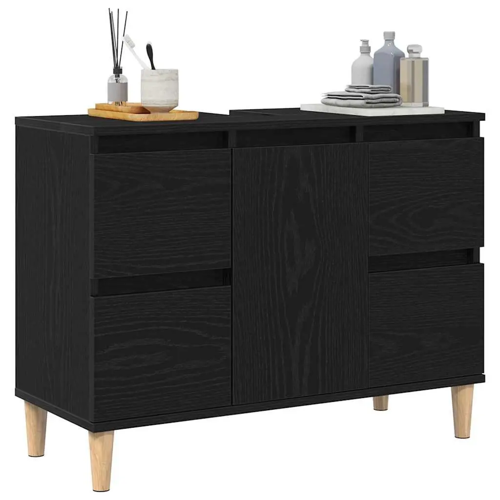 Black Oak Wall-Mounted Bathroom Vanity Sink Unit