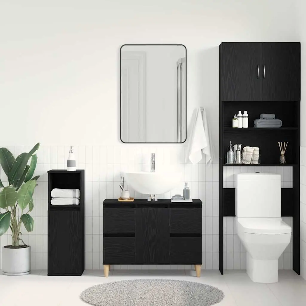 Black Oak Wall-Mounted Bathroom Vanity Sink Unit