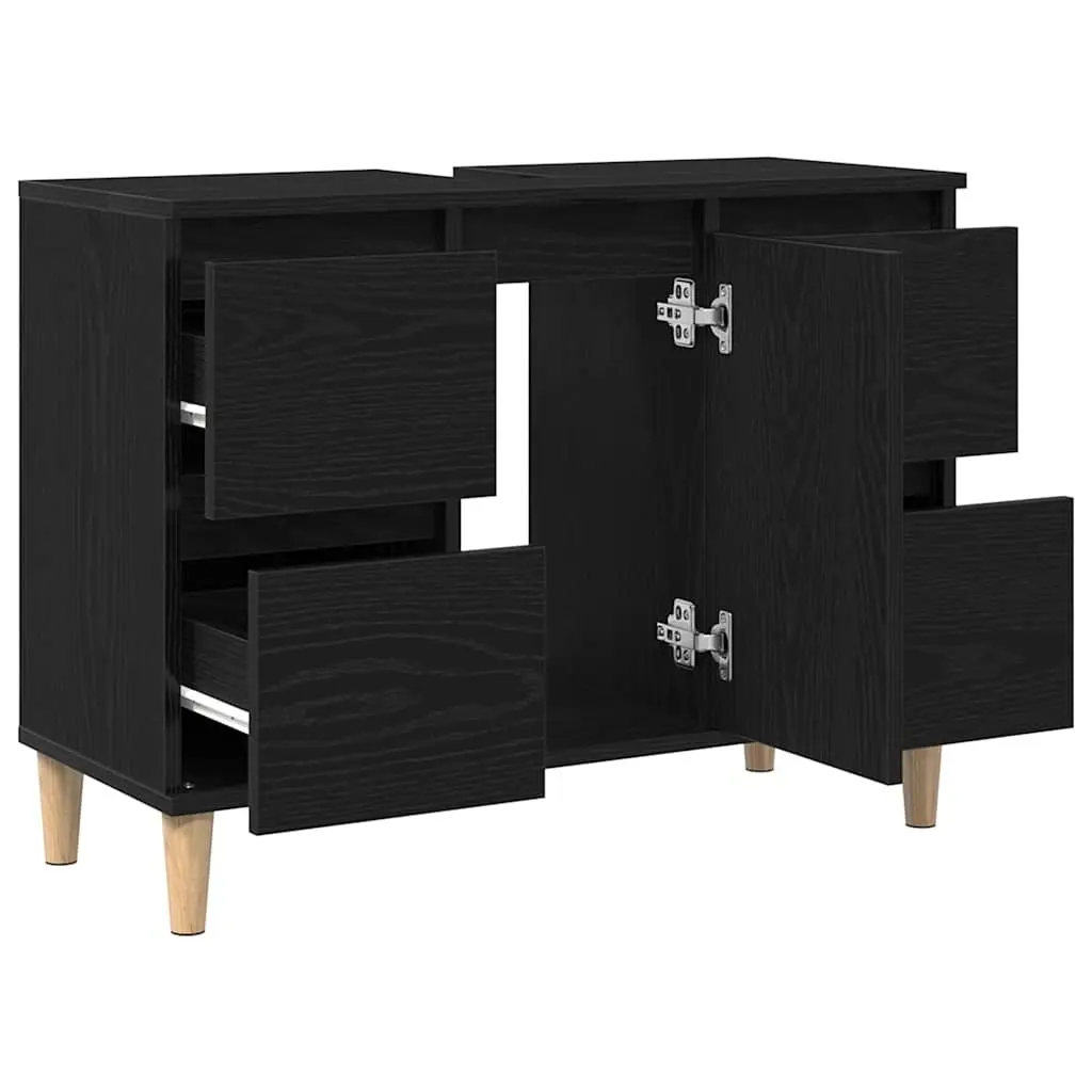 Black Oak Wall-Mounted Bathroom Vanity Sink Unit