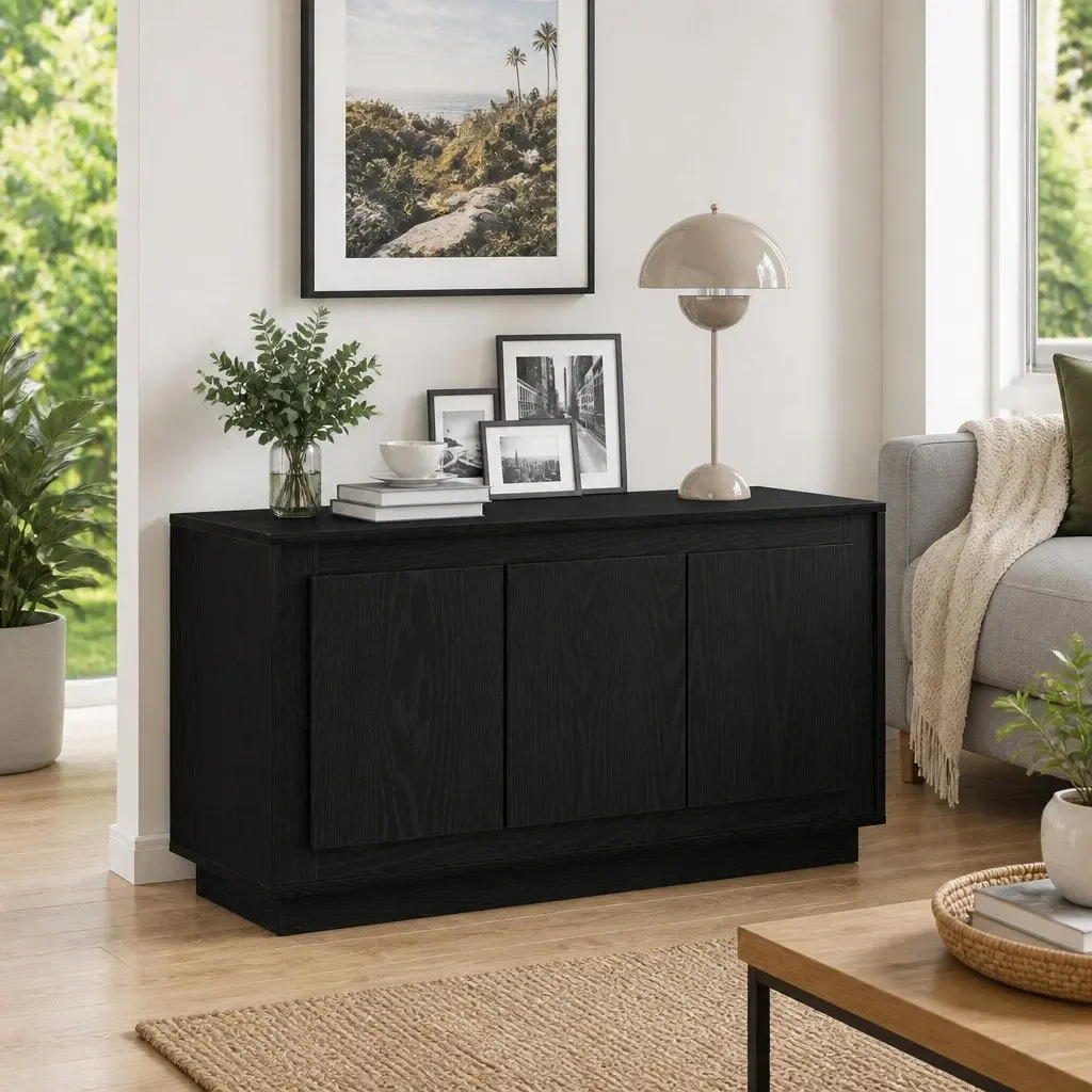 Sideboard Engineered Wood 102 x 35 x 55 cm Black Oak Storage Cabinet Dining