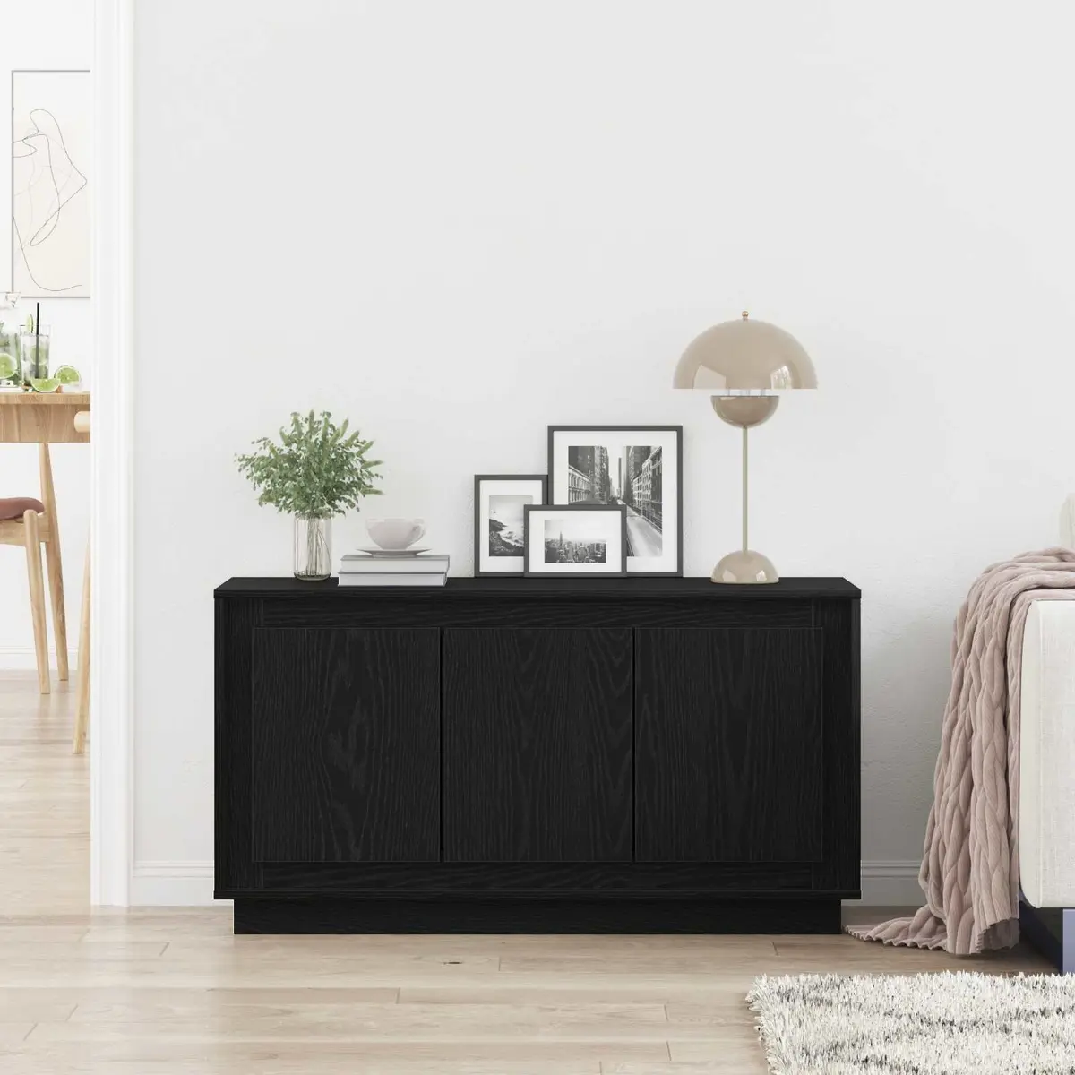 Sideboard Engineered Wood 102 x 35 x 55 cm Black Oak Storage Cabinet Dining