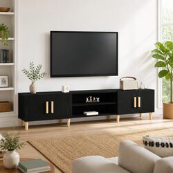 Stylish Black Engineered Wood TV Cabinet for Modern Spaces