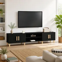 Stylish Black Engineered Wood TV Cabinet for Modern Spaces