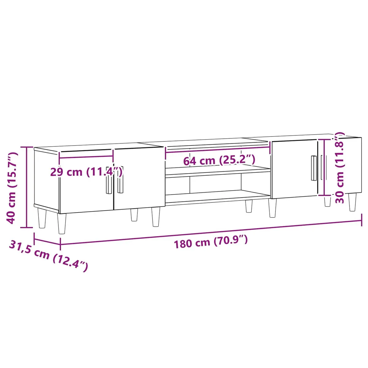 TV Cabinet Engineered Wood 180cm Black