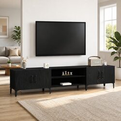 Sturdy Black Engineered Wood TV Cabinet for Modern Living