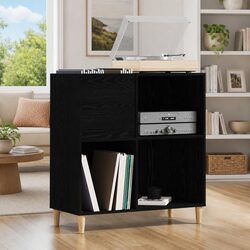 Durable Black Oak Record Cabinet for Modern Spaces