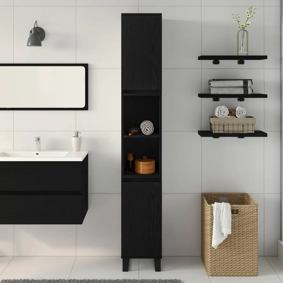 Black Engineered Wood Bathroom Vanity Cabinet