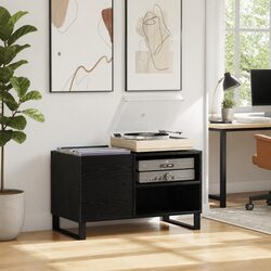 Media Storage Cabinet Black Oak Modern Engineered Wood Office Living Room