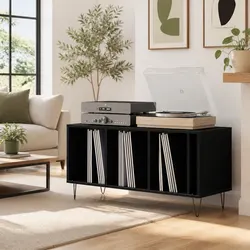 Engineered Wood Record Cabinet in Black Oak