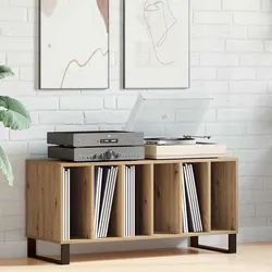 Brown Engineered Wood Media Storage Cabinet with Tapered Legs